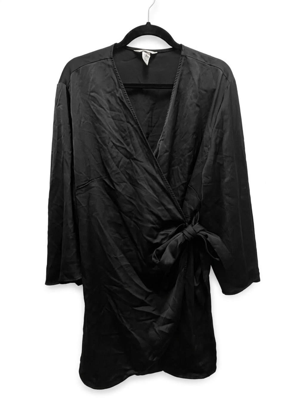 H&M Black Satin Wrap Dress with Side Tie